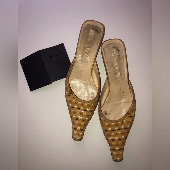 Vintage Prada Woven Kitten Heel Slides/Mules Sz 7M - Picture 1 of 8